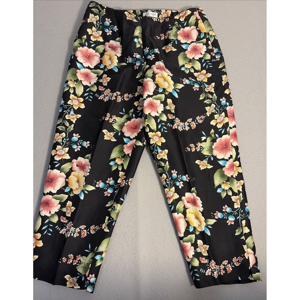 Vintage Women's Silk Cropped Floral Pants  Size 8, Wedding Guest Summer Party